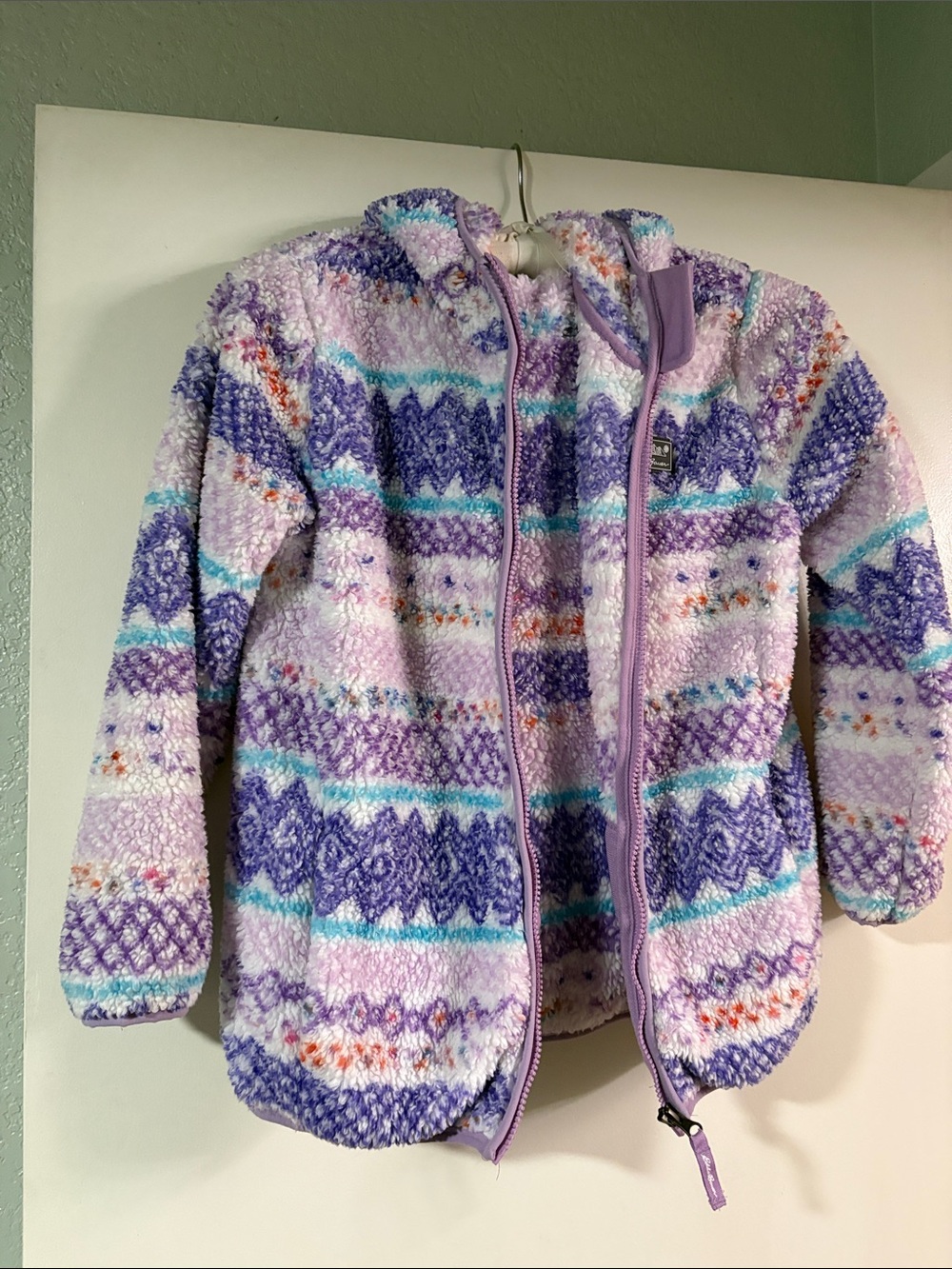 Eddie Bauer Lavender Patterned Sherpa Zip Hoodie